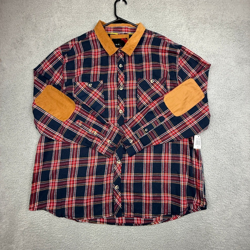 DRL Essentials 4X Plaid Flannel‎ Shirt Corduroy Collar Elbow Patch Men's